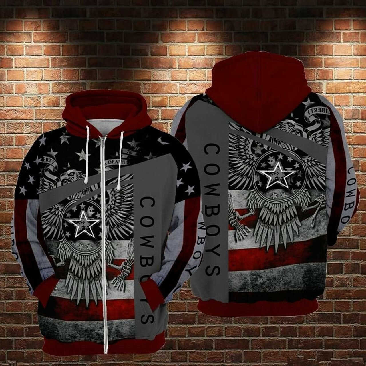 Dallas Cowboys America Flag Red Black 3D Hoodie Zip Hoodie PH228