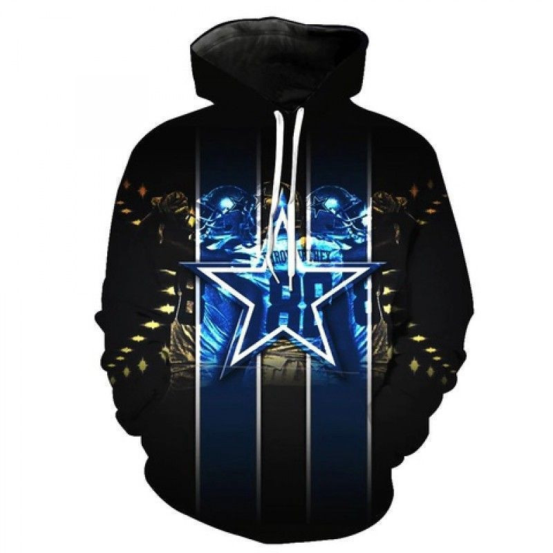 Dallas Cowboys Blue Strip Pullover And Zippered Hoodies Custom 3D Black AOP Hoodie Zip Hoodie HT53
