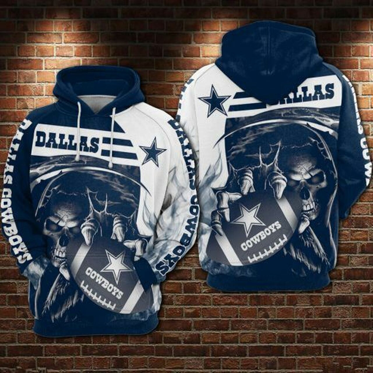 Dallas Cowboys Nfl Football Skull Blue Hoodie Zip Hoodie PH