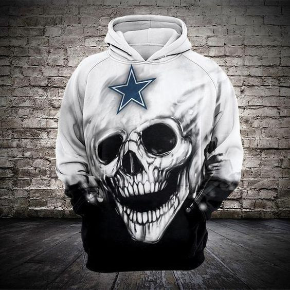 Dallas Cowboys Skull Star Pullover And Zippered Hoodies Custom 3D White AOP Hoodie Zip Hoodie HT91