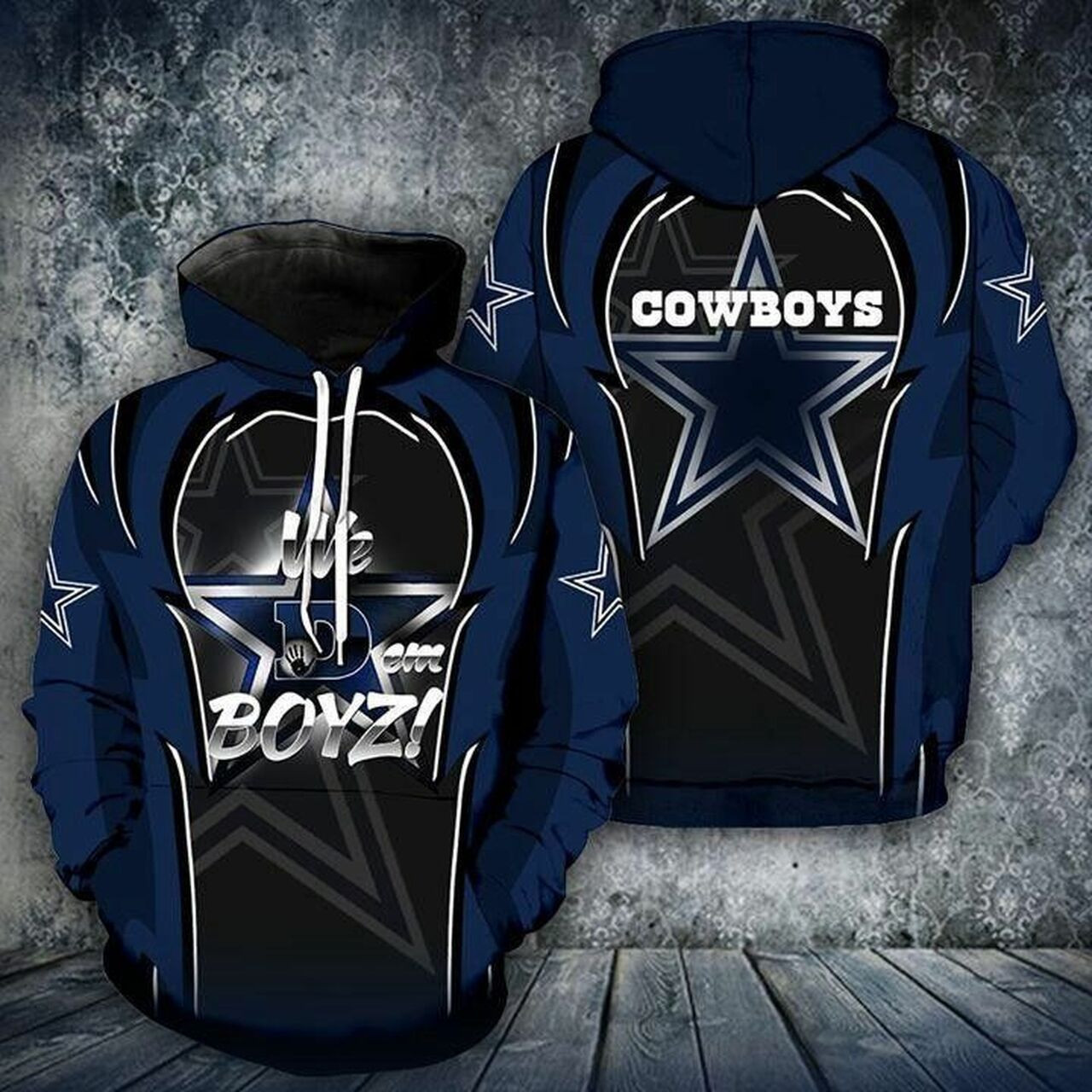 Dallas Cowboys We Dem Boyz Pullover And Zip Pered Hoodies Custom 3D Blue And Black AOP Hoodie Zip Hoodie HT116