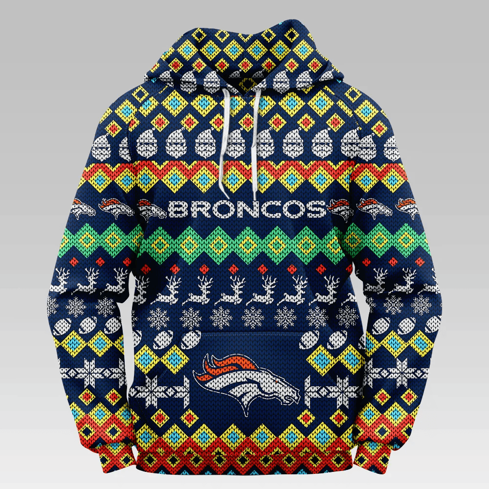 Denver Broncos Colorful Christmas Printed 3D Hoodie