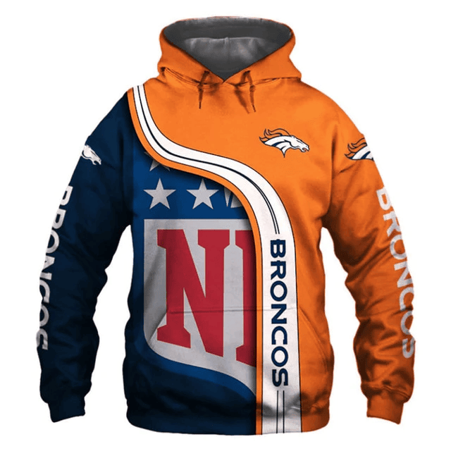 Denver Broncos Curved Stripes Printed 3D Hoodie