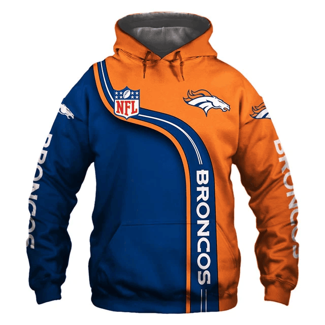 Denver Broncos Curved Stripes Printed 3D Hoodie
