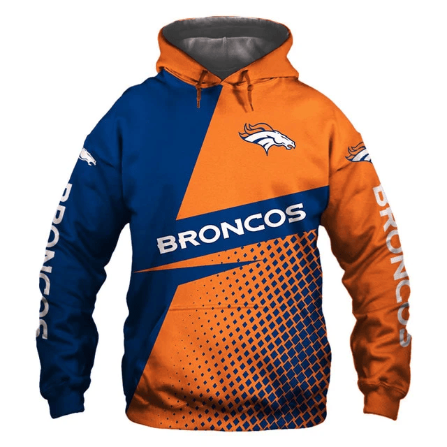 Denver Broncos Grid Pattern Printed 3D Hoodie