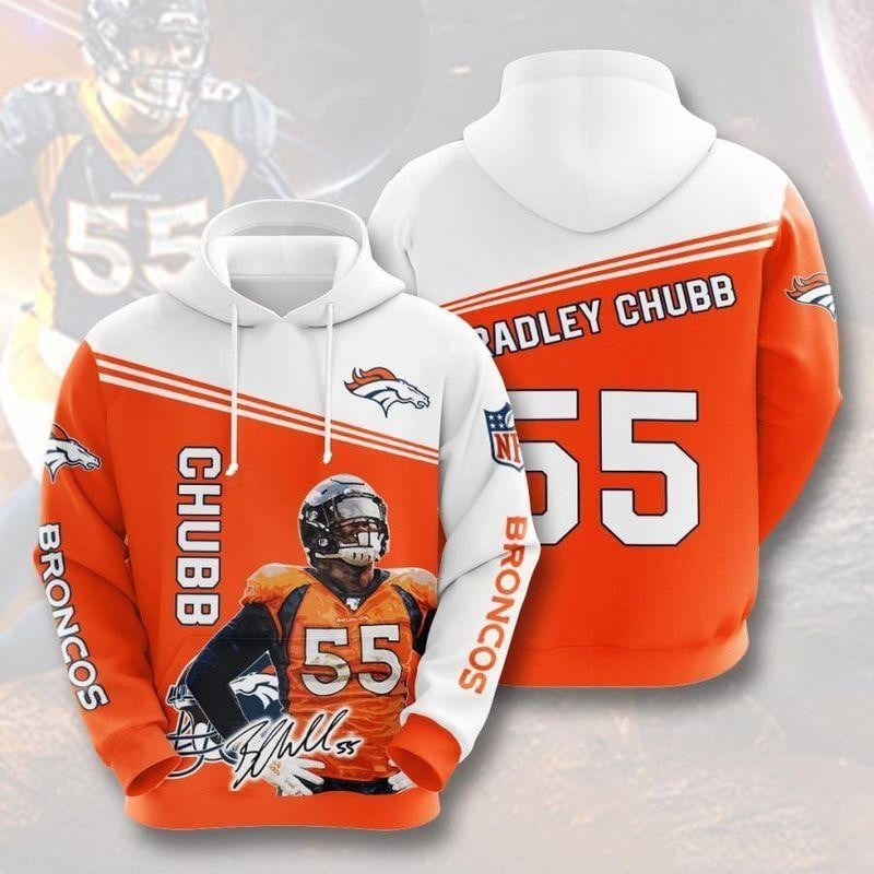 Denver Broncos NFL 55 Bradley Chubb Signature NFL Logo Fan 3D Hoodie, Zip Hoodie, Sweatshirt TR3533