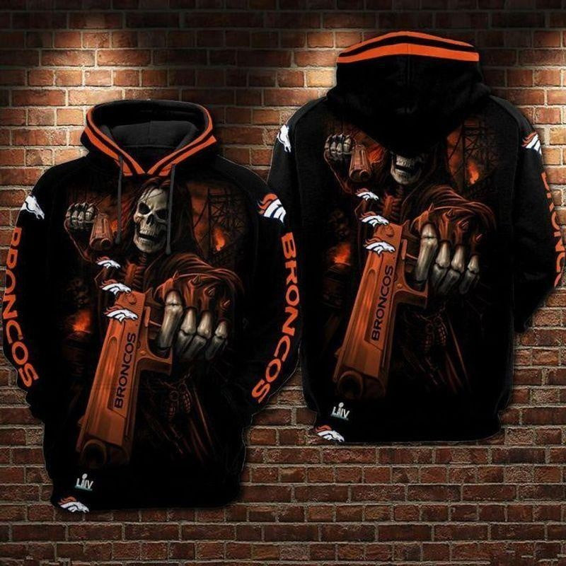 Denver Broncos NFL Skull Guns Full Over Printing Fan 3D Hoodie, Zip Hoodie, Sweatshirt TR3509