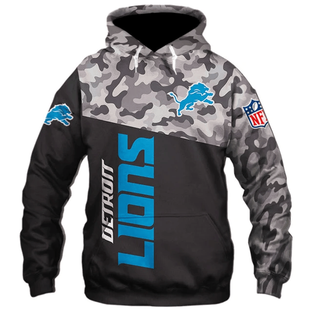 Detroit Lions Camouflage Printed 3D Hoodie