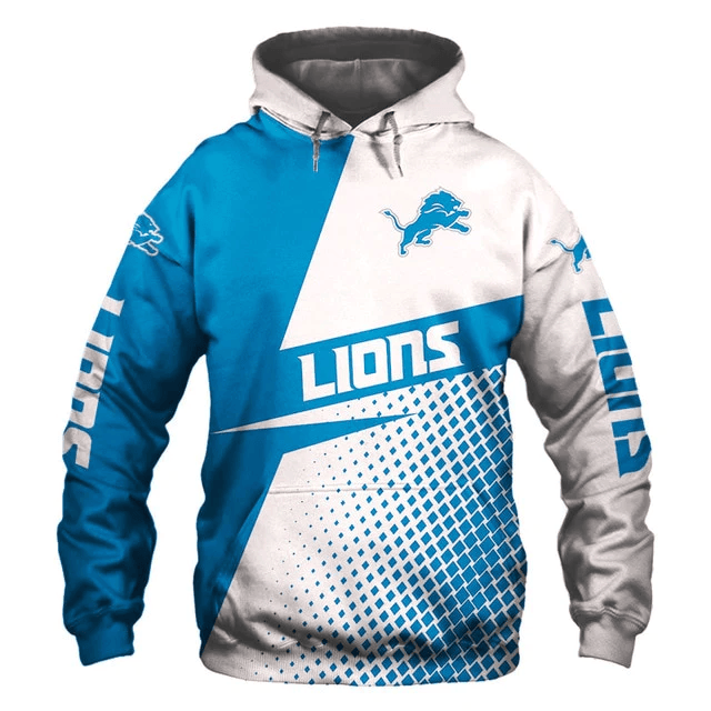 Detroit Lions Grid Pattern Printed 3D Hoodie