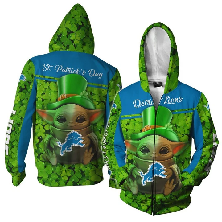 Detroit Lions Grogu St Patrick Is Day   Hoodie 3D TR3058