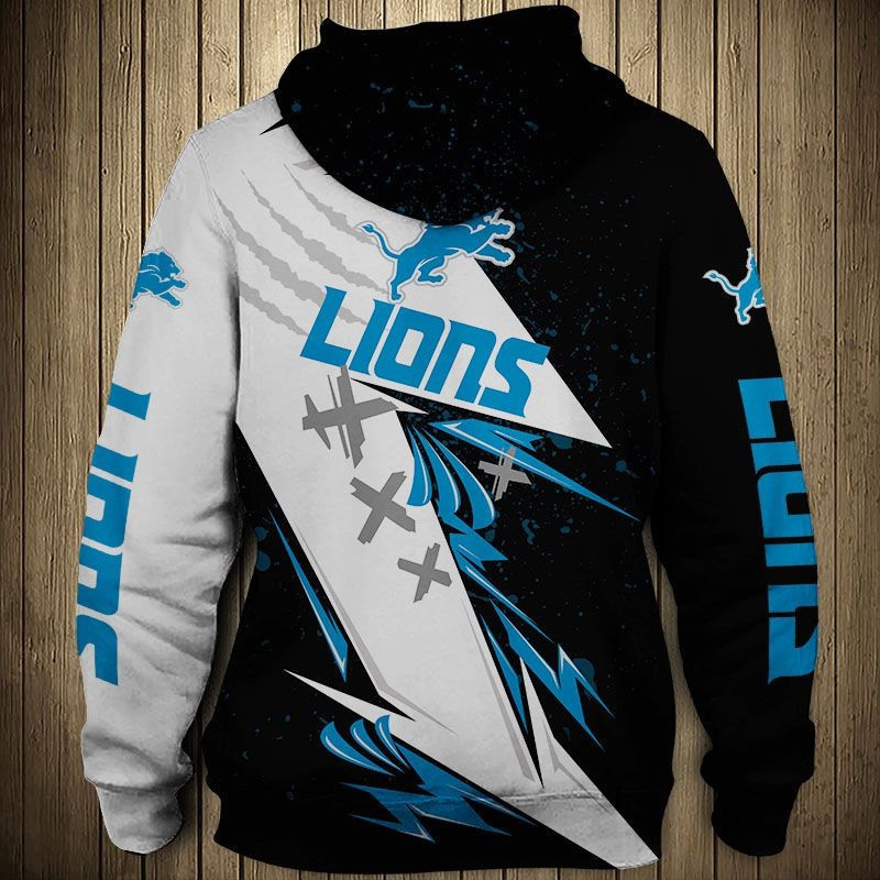 Detroit Lions Hoodie 3D Thunder Graphic All Over Print Zip Hoodie Gift For Fans