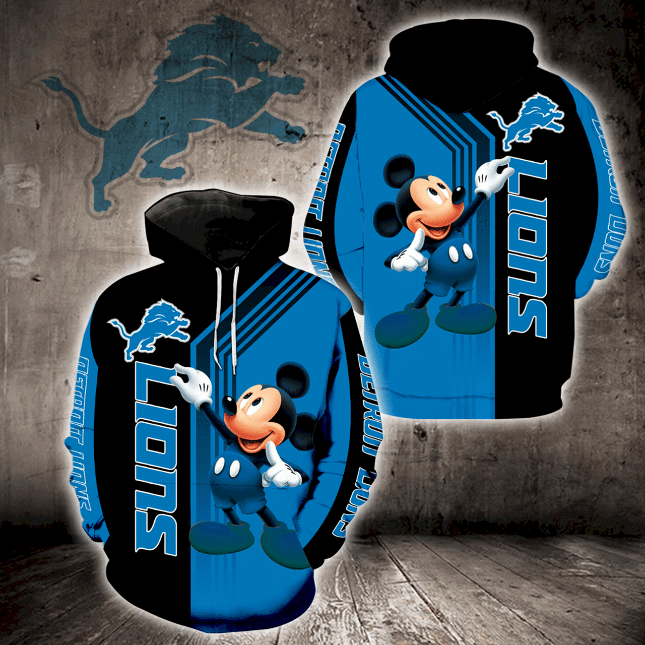 Detroit Lions Mickey Mouse New Full 3D Hoodie Zip Hoodie PH6498