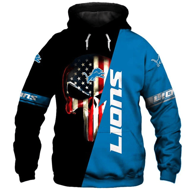 Detroit Lions Skull Printed 3D Hoodie