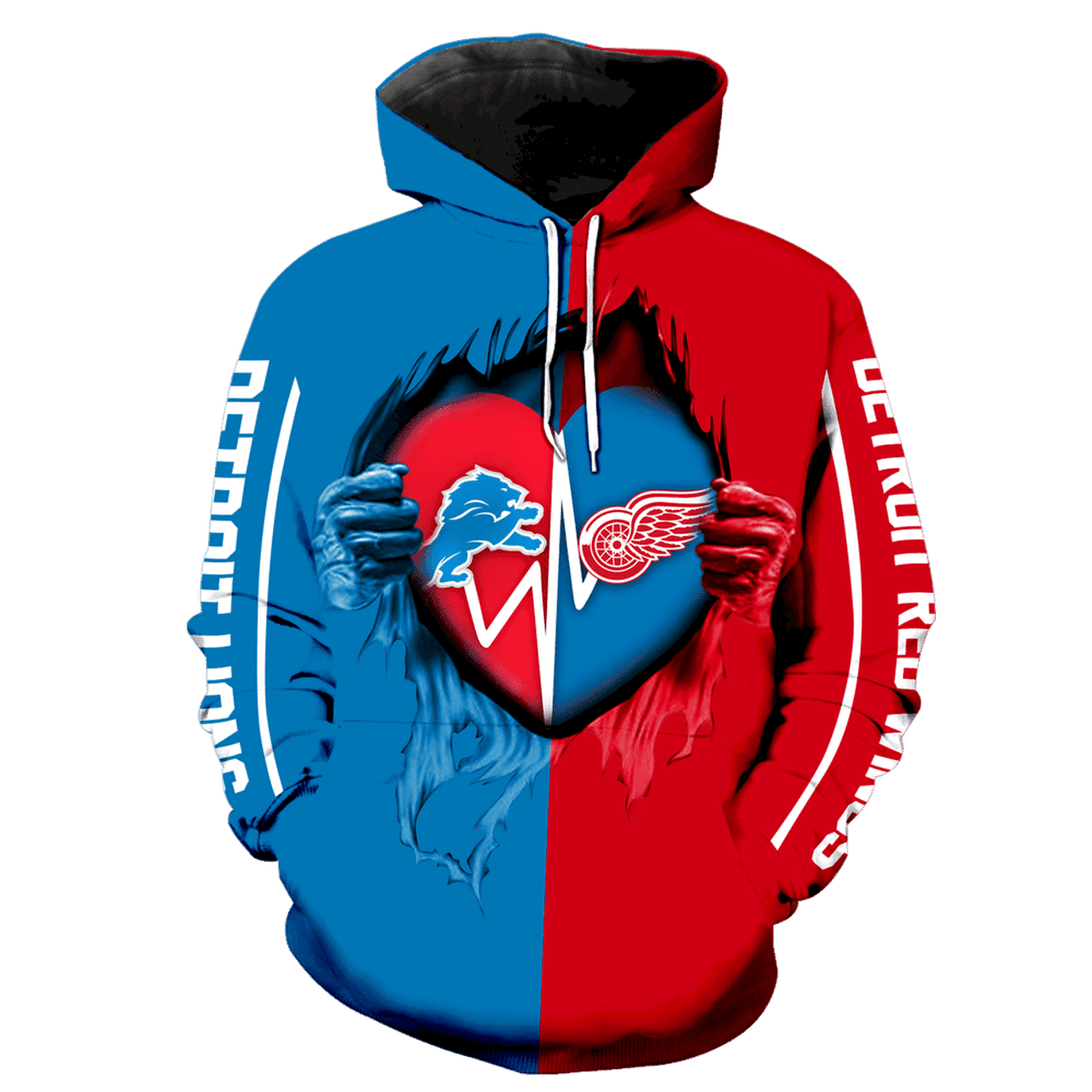 Detroit Red Wings And Detroit Lions My Heart Blood Inside Me   Hoodie 3D TR3432