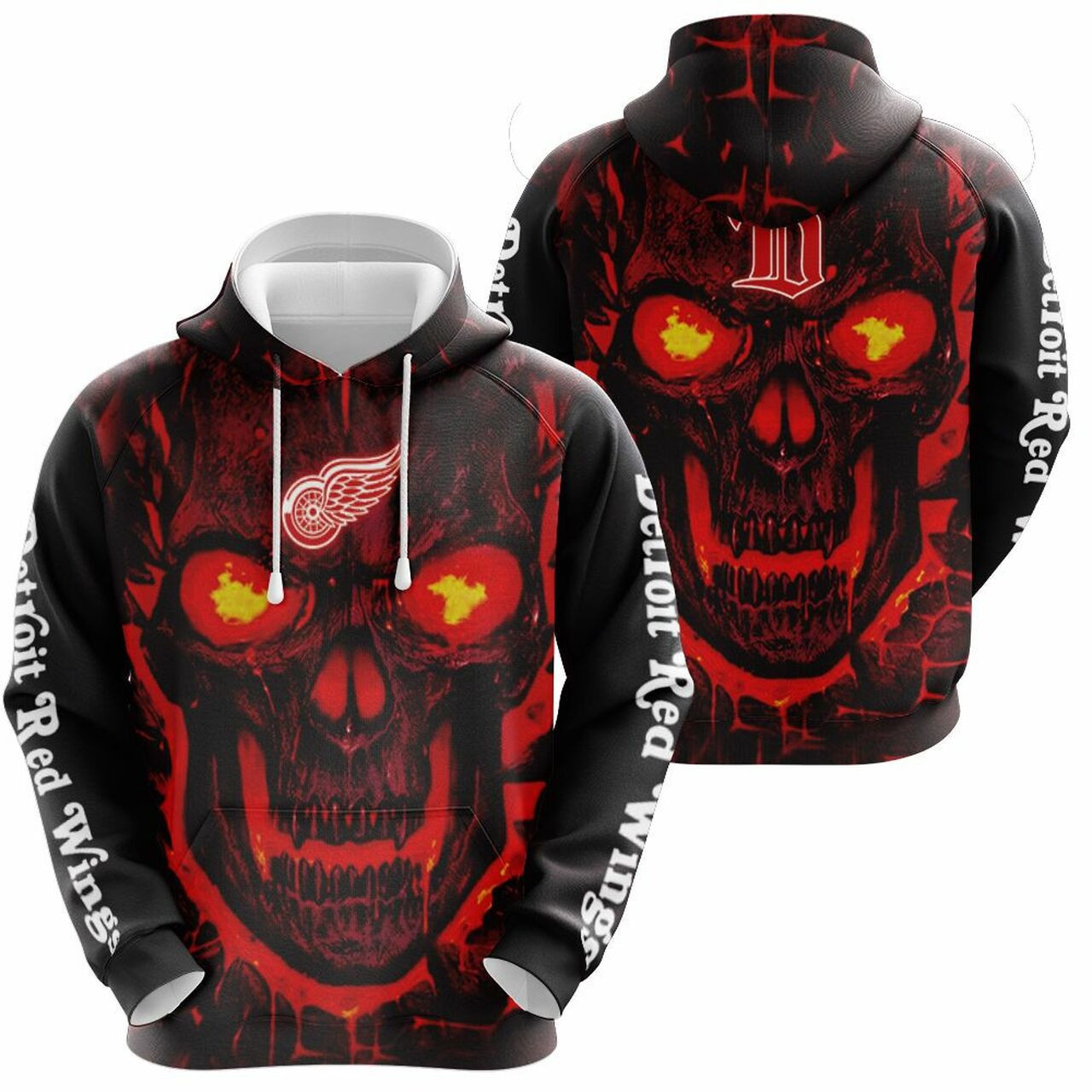 Detroit Red Wings Nhl Fan 3D Skull Demon T Shirt Hoodie Sweater Jersey Hoodie PH9374