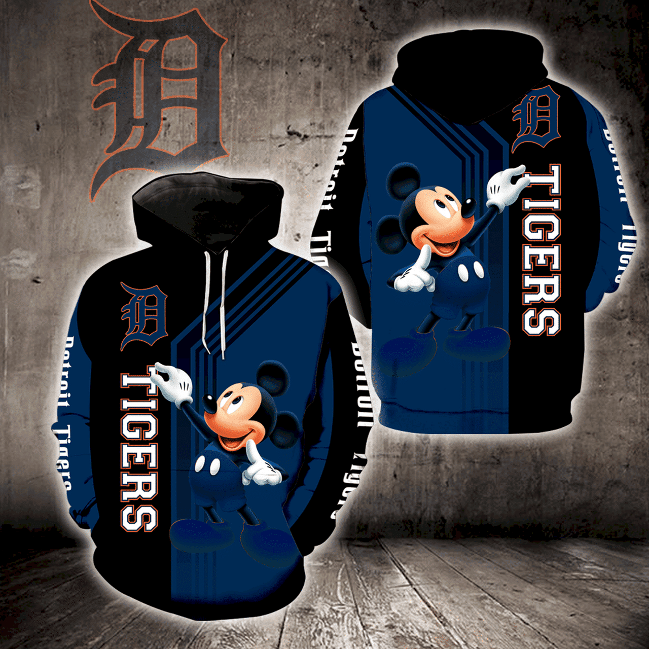 Detroit Tigers Mickey Mouse New Full Black 3D AOP Hoodie Zip Hoodie PH1289