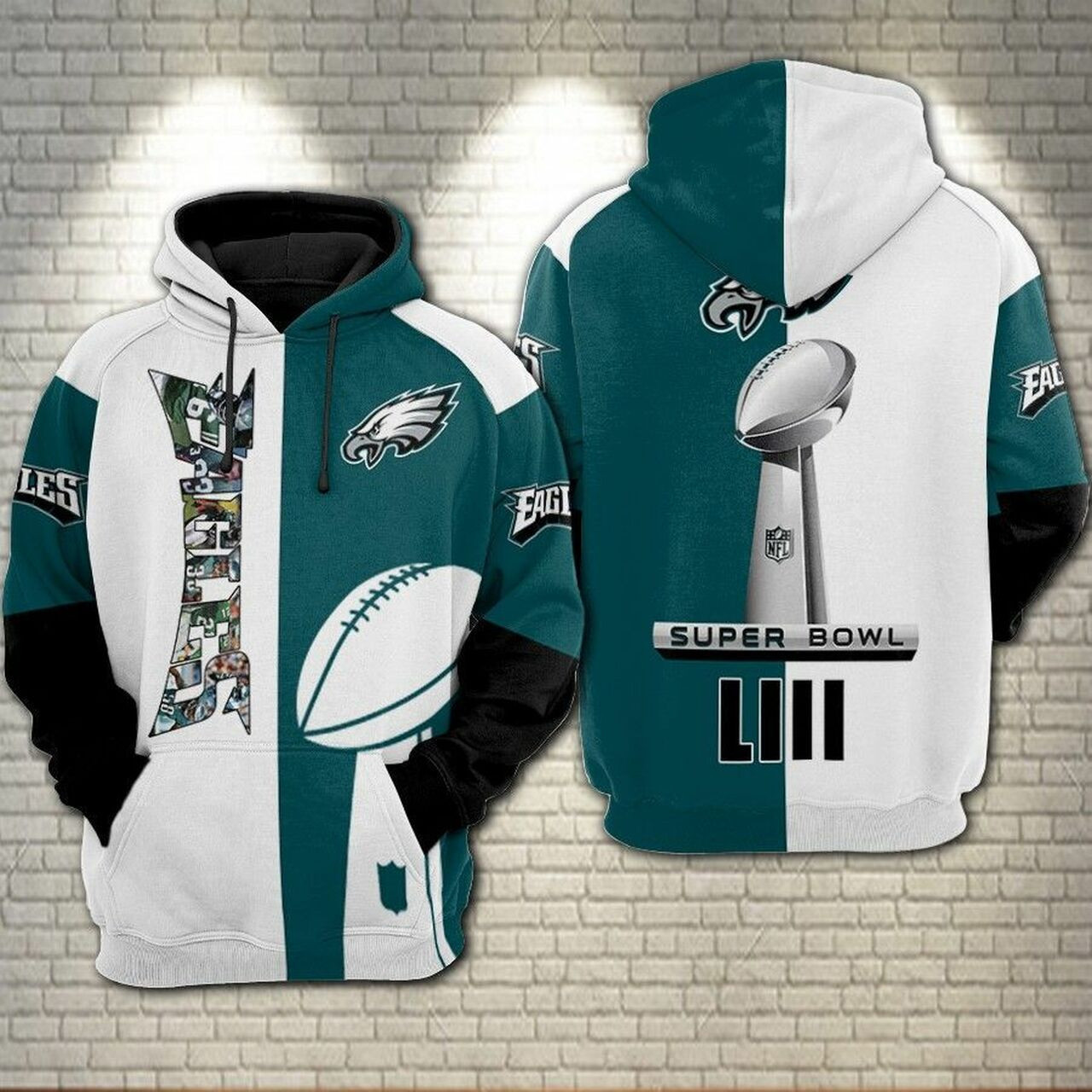 Eagles Philadelphia 3D Blue White Hoodie Zip Hoodie TH11