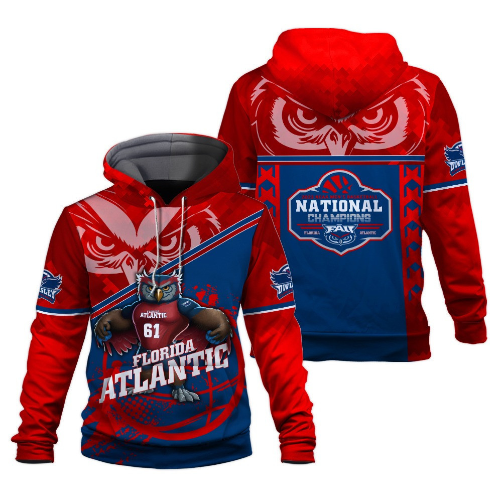 FAU Florida Atlantic Owls Mascot Owlsley The Owl NCAA Mens Basketball Champions 3D Hoodie SH1