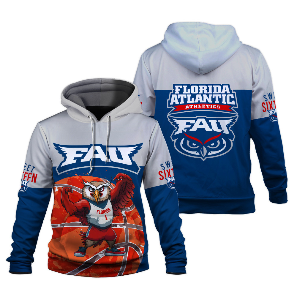 Florida Atlantic Owls Mens Basketball Mascot Pattern Print 3D Hoodie