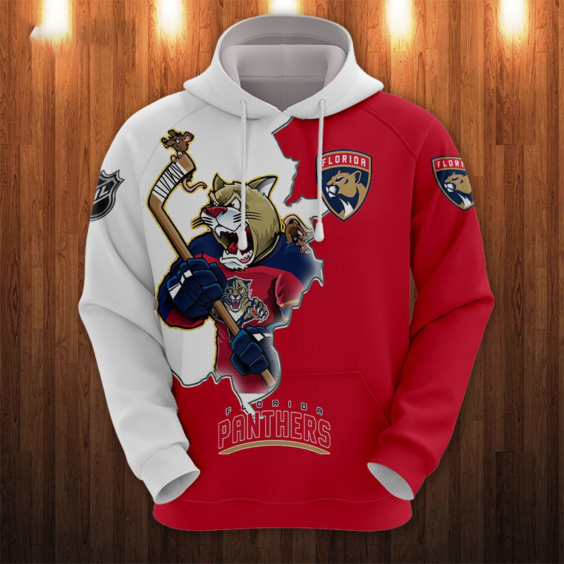 Florida Panthers Cartoon Graphic Mascot Red And White 3D Printed Hoodie