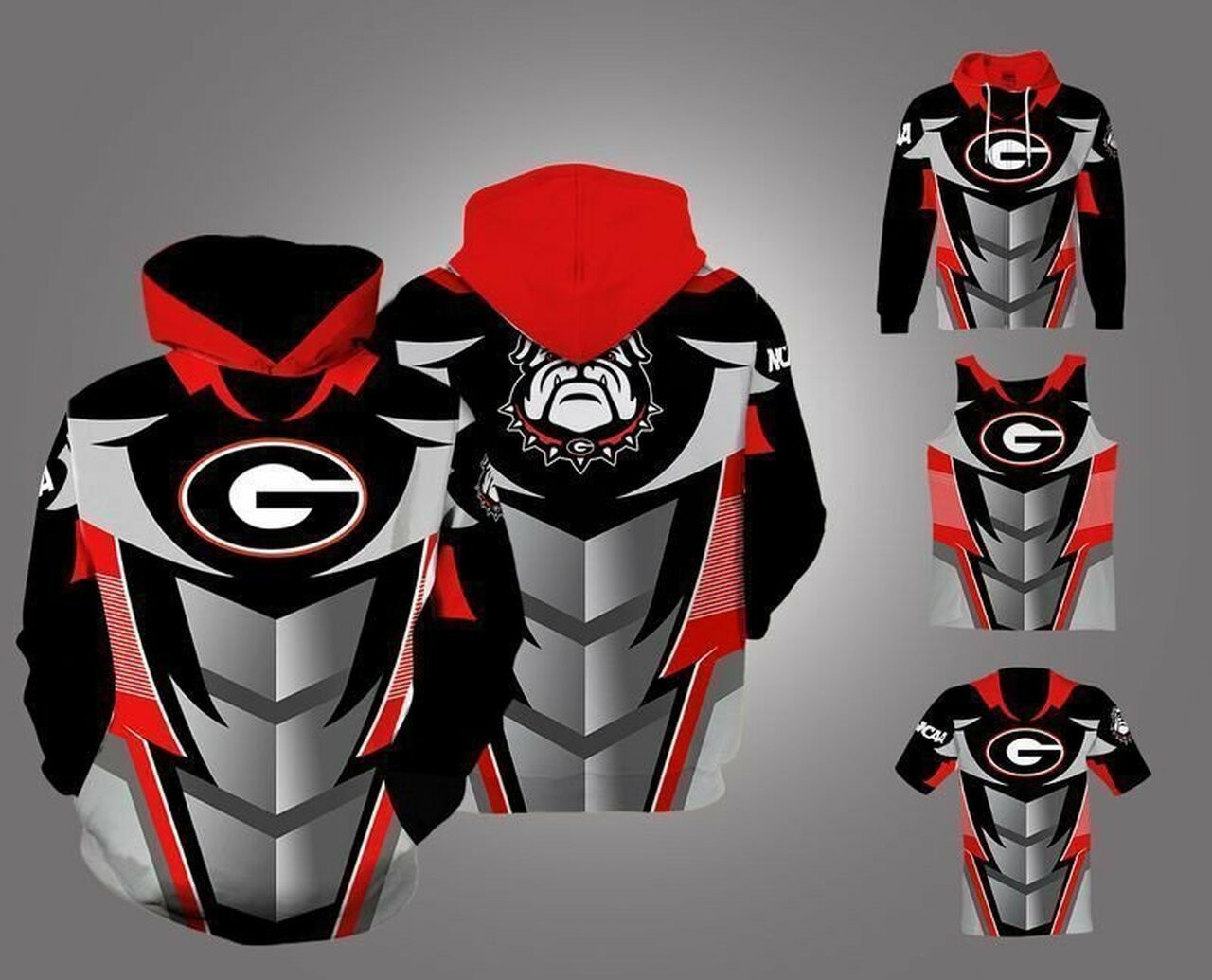 Georgia Bulldogs Ncaa Pullover And Zip Pered Hoodies Custom 3D Red And Black AOP Hoodie Zip Hoodie HT103