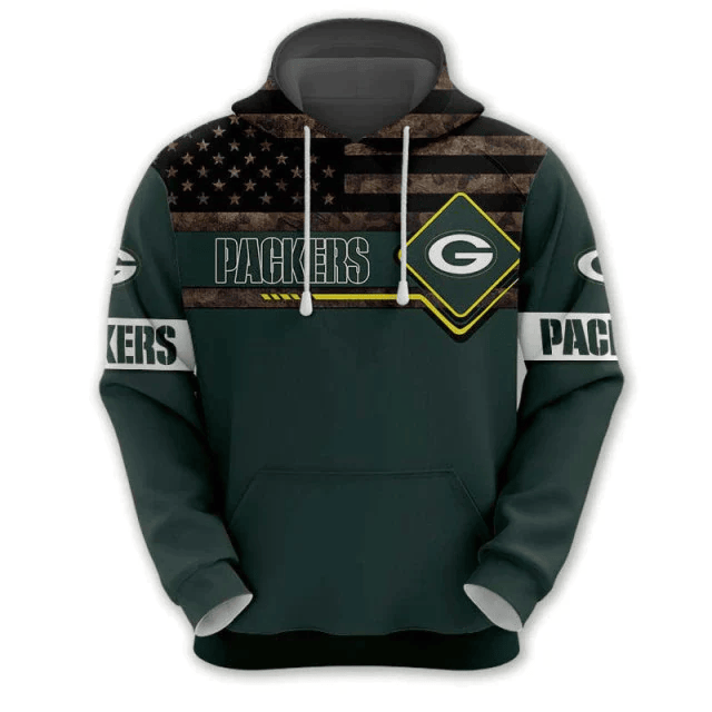 Green Bay Packers American Flag Printed 3D Hoodie