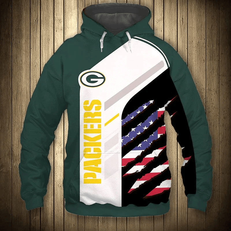 Green Bay Packers American Flag Printed 3D Hoodie