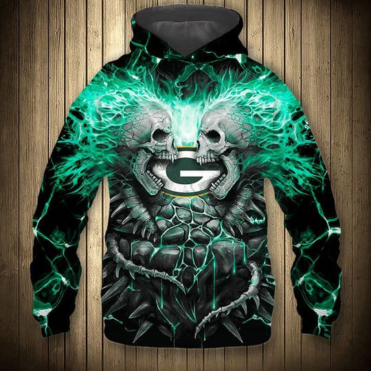 Green Bay Packers And Halloween Electric Skull 3D Printed Hoodie