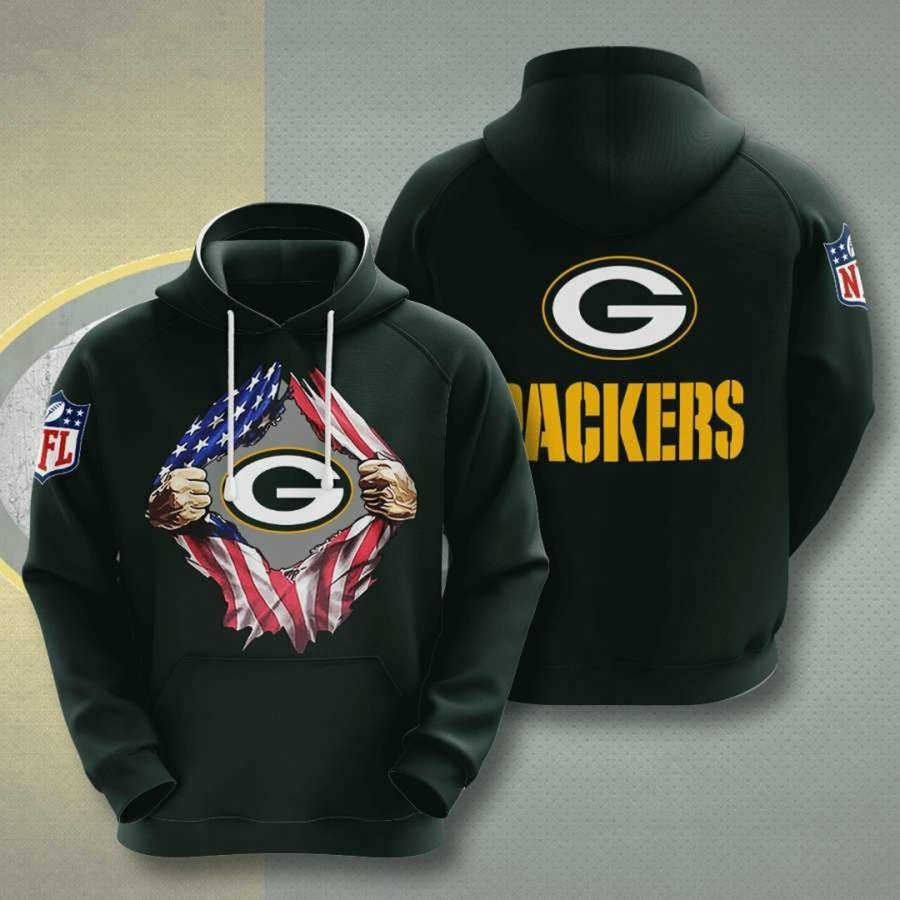 Green Bay Packers Black 3D AOP Hoodie Zip Hoodie PH1643