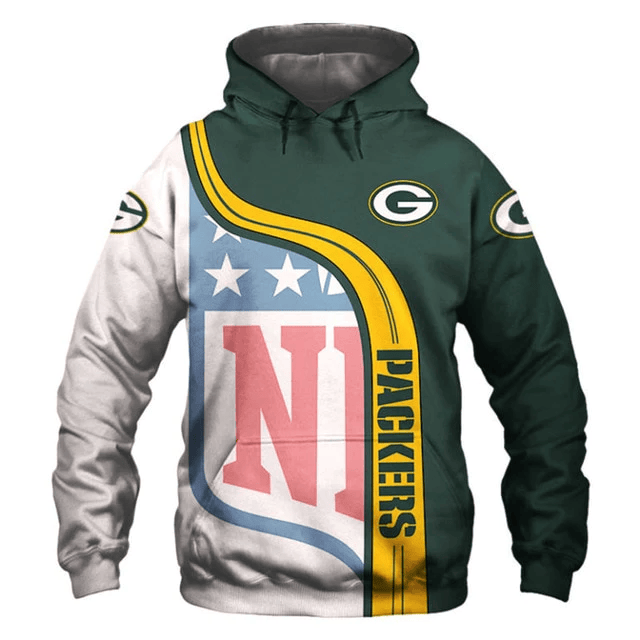 Green Bay Packers Curved Stripes Printed 3D Hoodie