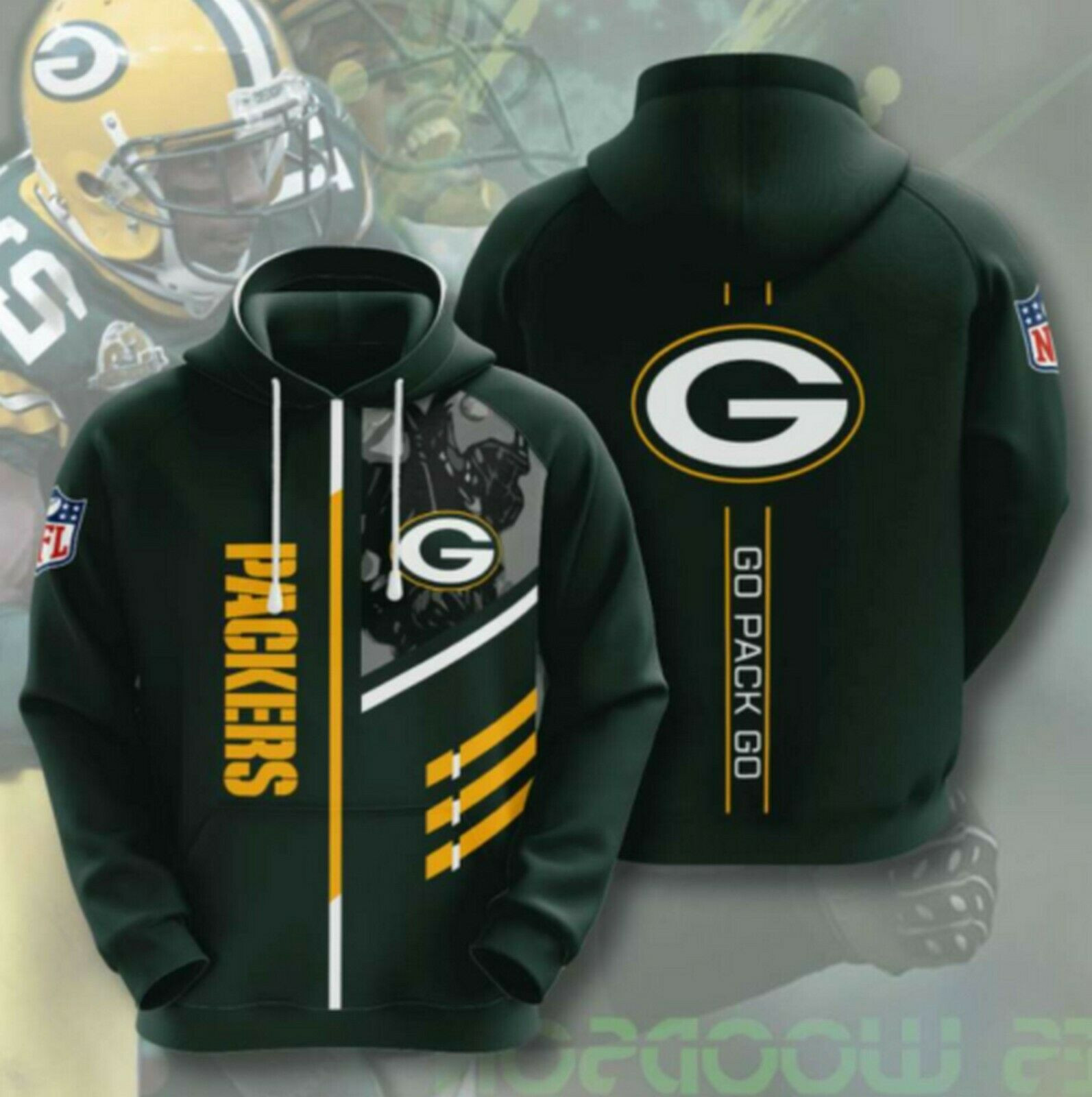 Green Bay Packers Custom Logo Fan Print All Over Print 3D Green AOP Hoodie Zip Hoodie HT389