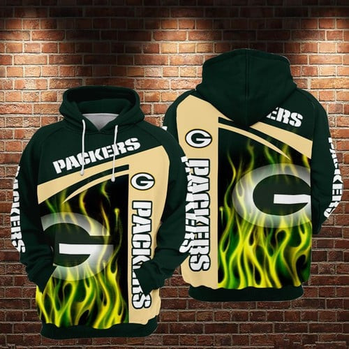 Green Bay Packers Football Fire Green Green Bay Packers All   Hoodie 3D TR9284