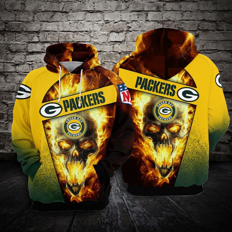 Green Bay Packers Football Skull Fire Green Bay Packers Green Bay Packers   Hoodie 3D TR9329