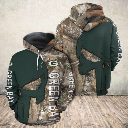 Green Bay Packers Punisher Skull Tree Camo Green Bay Packers   Hoodie 3D TR9245