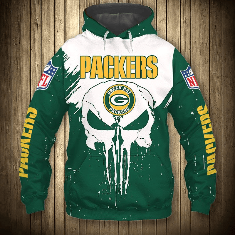 Green Bay Packers Skull Printed 3D Hoodie