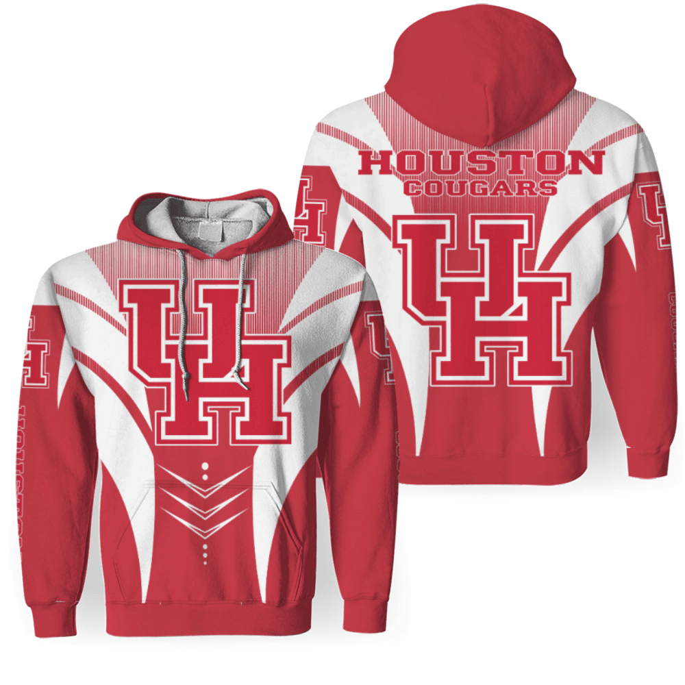 Houston Cougars Sport Team Champion Red And White 3D Printed Hoodie