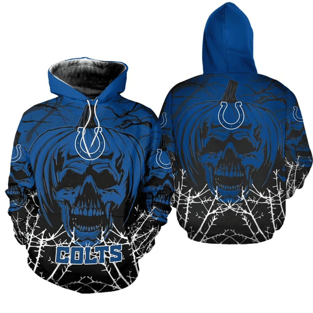 Indianapolis Colts Pumpkin Skull Printed 3D Hoodie