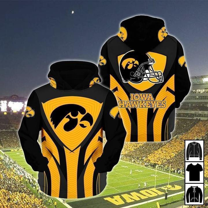 Iowa Hawkeyes Ncaa For Hawkeyes Fan Pullover And Zippered Hoodies Custom 3D Black And Yellow AOP Hoodie Zip Hoodie HT202
