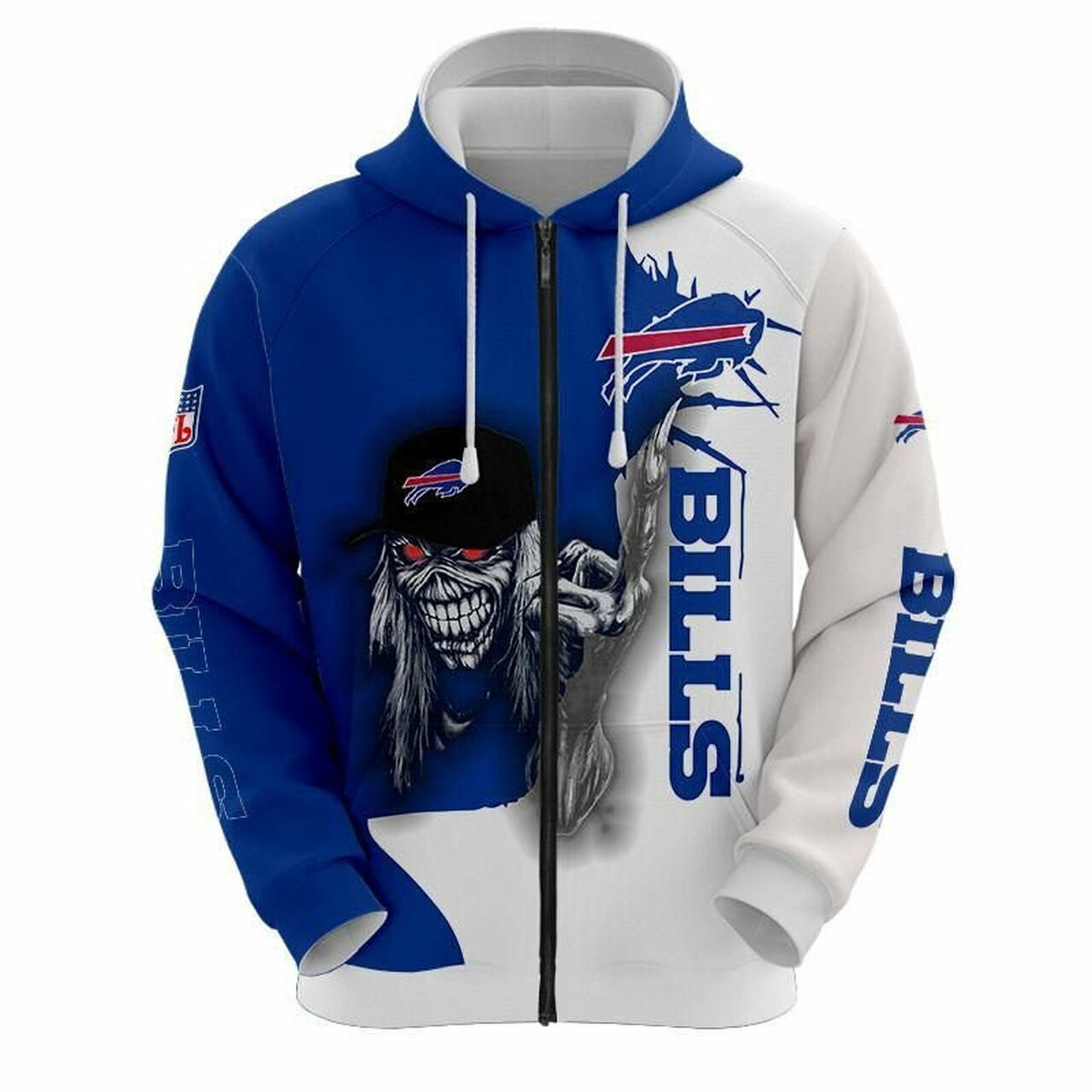 Iron Maiden Buffalo Bills Blue White AOP Hoodie Zip Hoodie PH2397