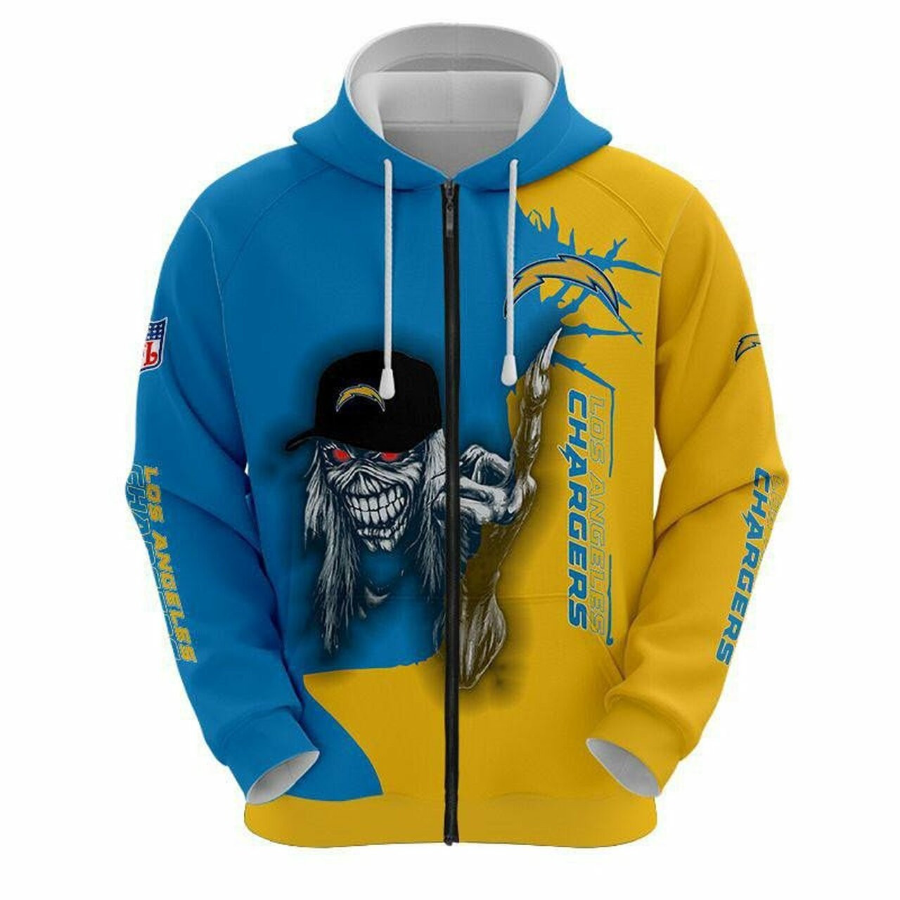 Iron Maiden Los Angeles Chargers 3D Blue Yellow Hoodie Zip Hoodie H427
