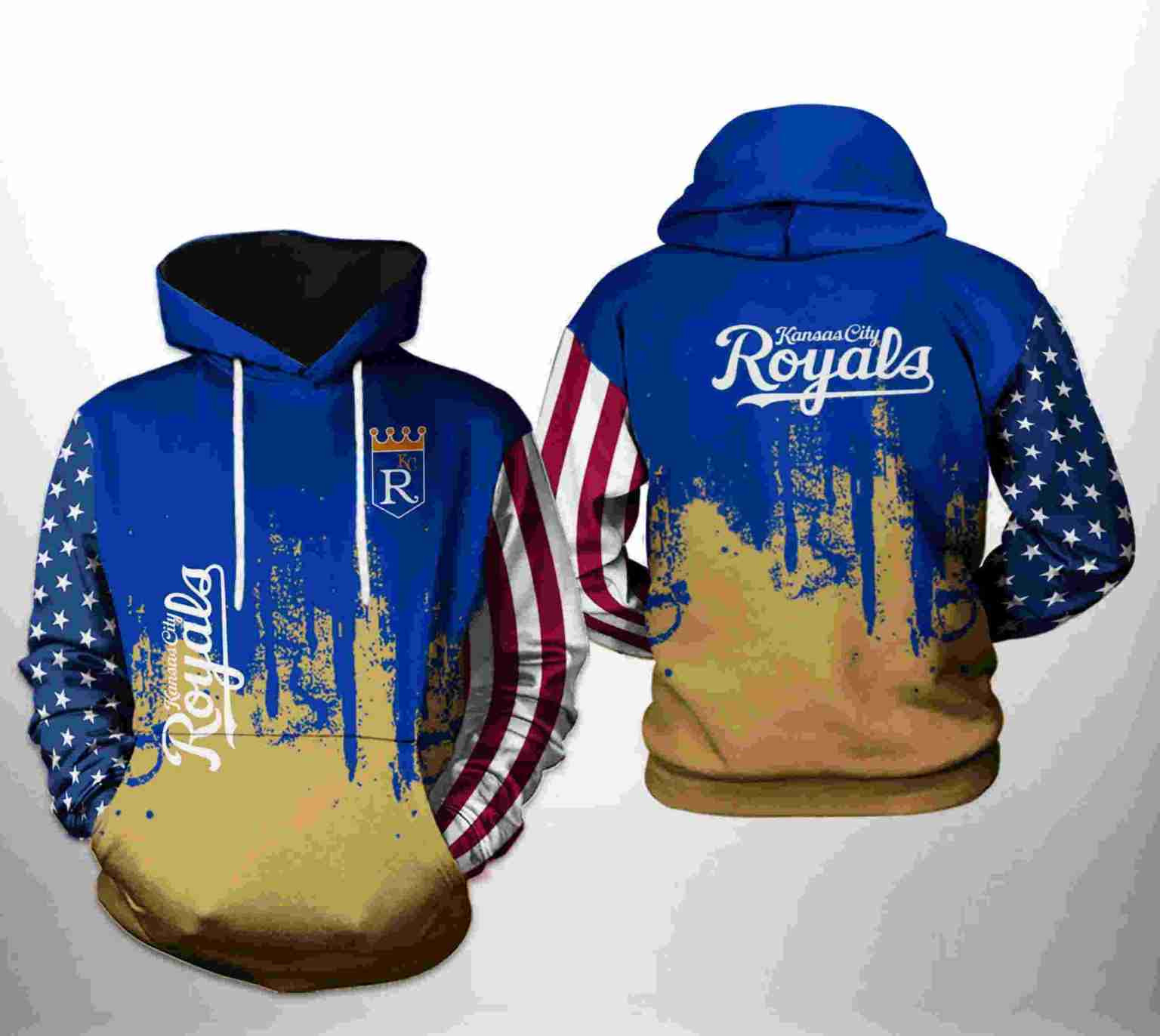 Kansas City Royals Mlb Team Us 3D Zipper Hoodie Show Your Patriotism