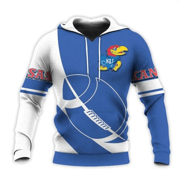 Kansas Jayhawks NCAA Blue And White Team Name And Logo 3D Printed Hoodie
