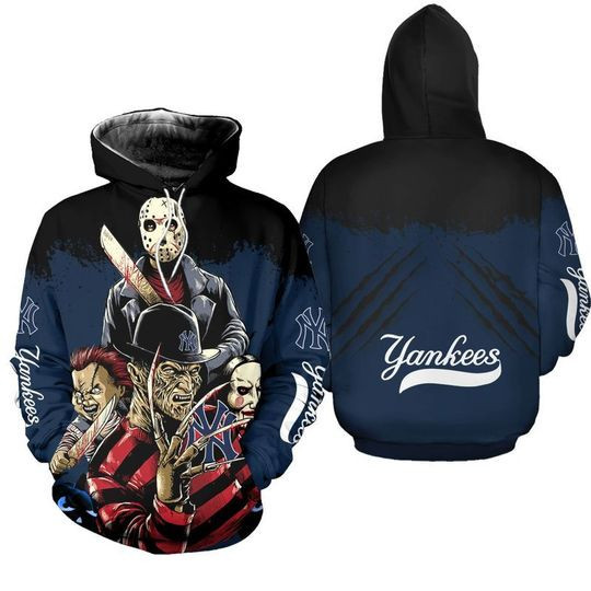 New York Yankees A Nightmare On Elm Street Halloween 3D,Blue And Black AOP Hoodie Zip Hoodie HD51