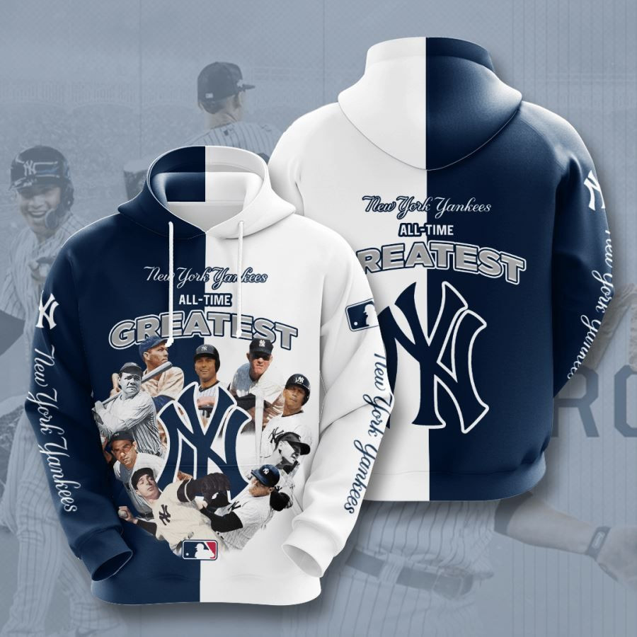 New York Yankees No1454 Custom Hoodie 3D Blue White AOP Hoodie Zip Hoodie H124