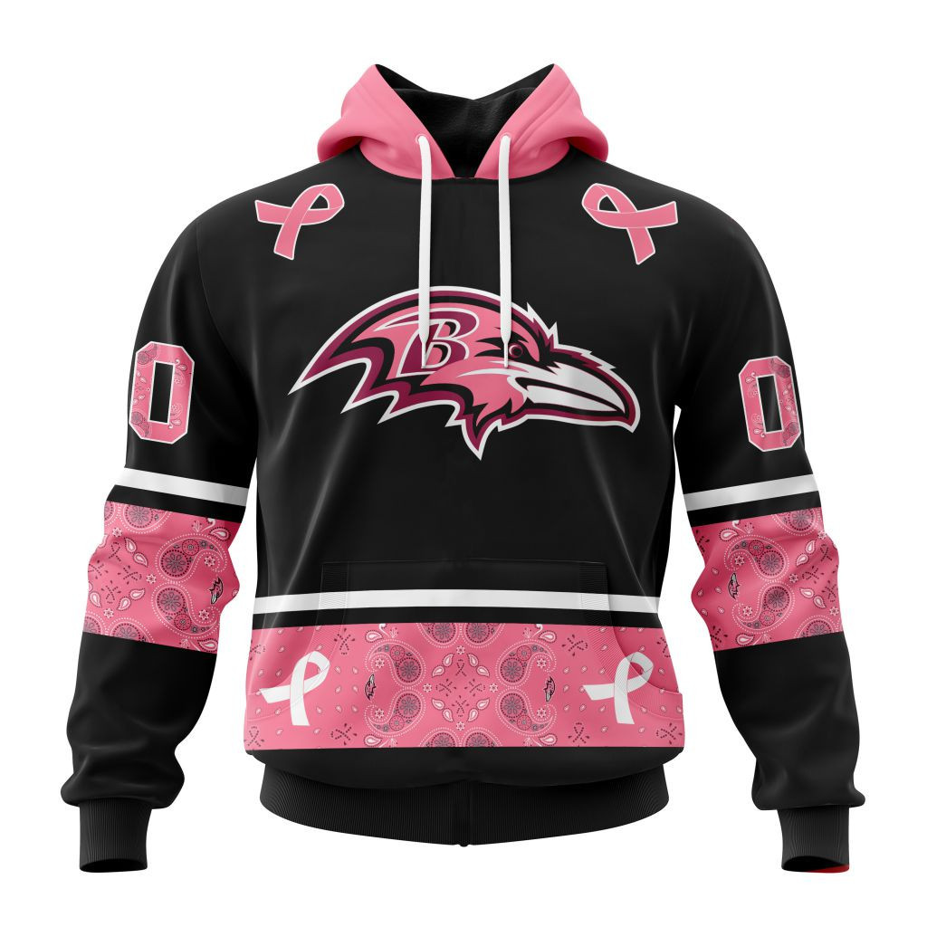 Nfl Baltimore Ravens Specialized Design In Classic Style With Paisley In October We Wear Pink Breast Cancer Hoodie Zip Hoodie TR670