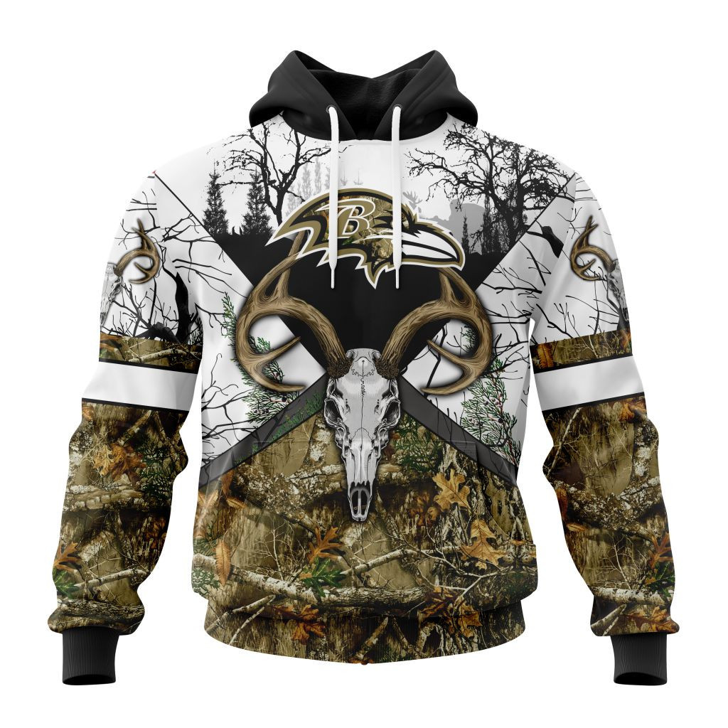 Nfl Baltimore Ravens Specialized Specialized Design Wih Deer Skull And Forest Pattern For Go Hunting Hoodie Zip Hoodie PH830