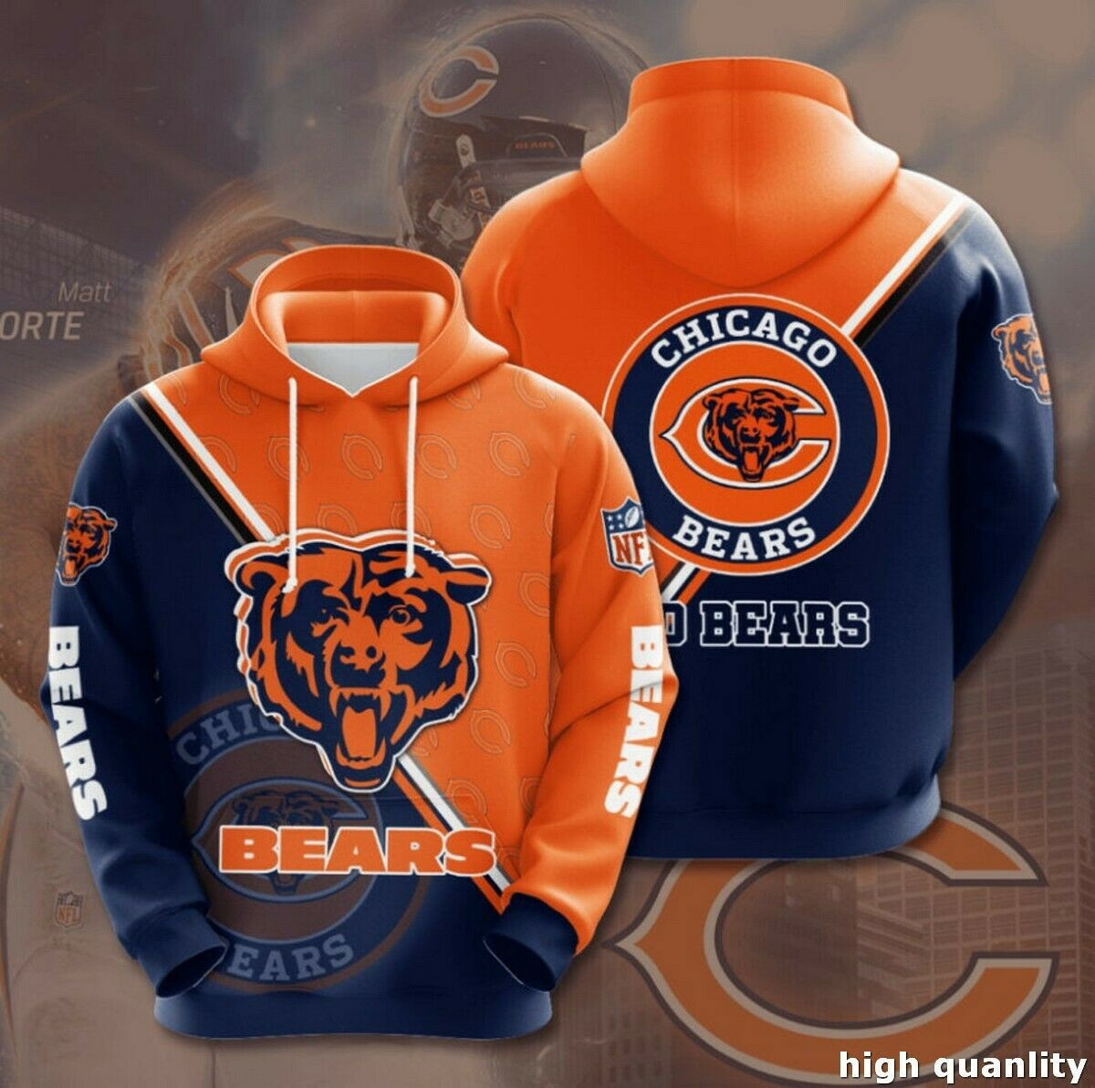 NFL Chicago Bears Logo 3D Hoodie Pullover PH6964