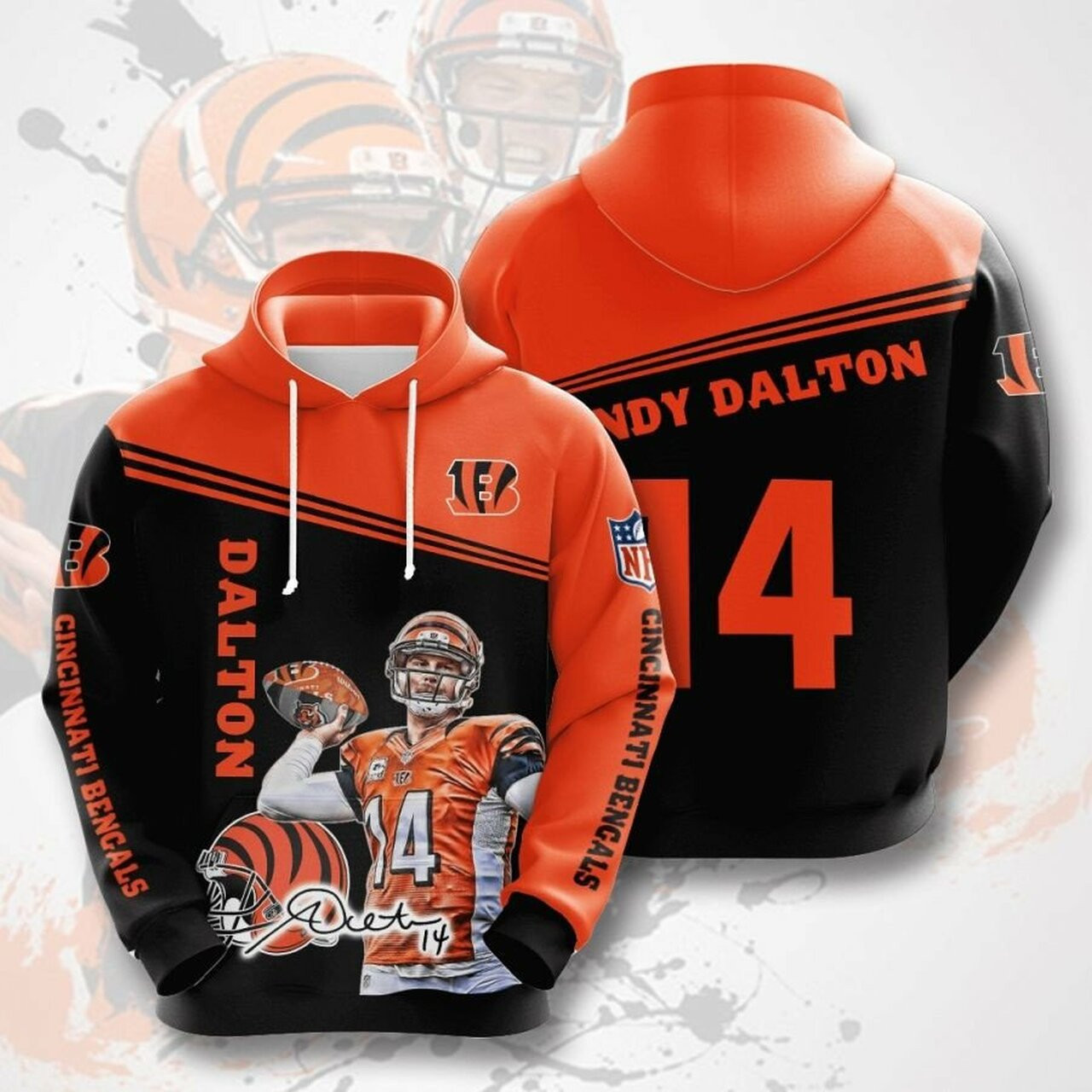 Nfl Cincinnati Bengals Andy Dalton Red Black Hoodie Zip Hoodie PH408