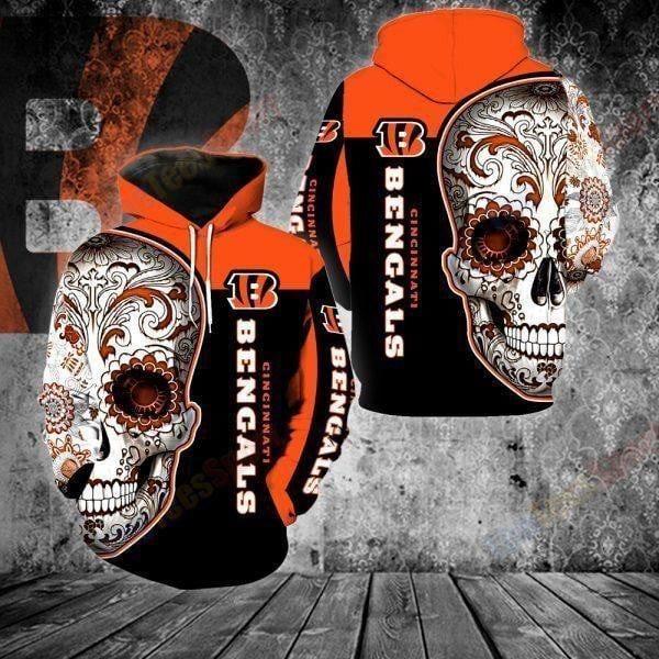 NFL Cincinnati Bengals Skull 3D Hoodie, Zip Hoodie, Sweatshirt TR3674