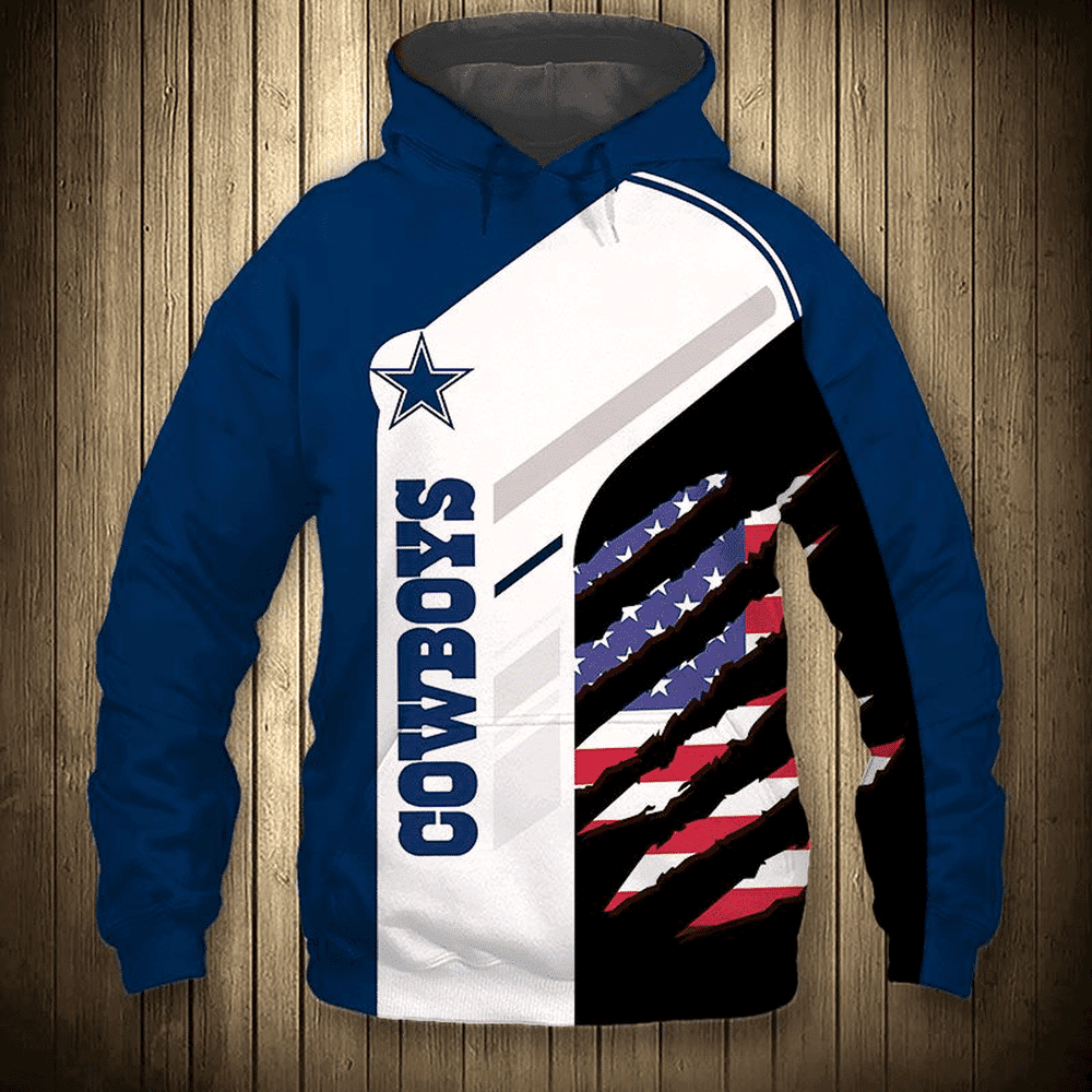 Nfl Dallas Cowboys American Flag Pullover And Zip Pered Hoodies Custom 3D Blue AOP Hoodie Zip Hoodie HT76